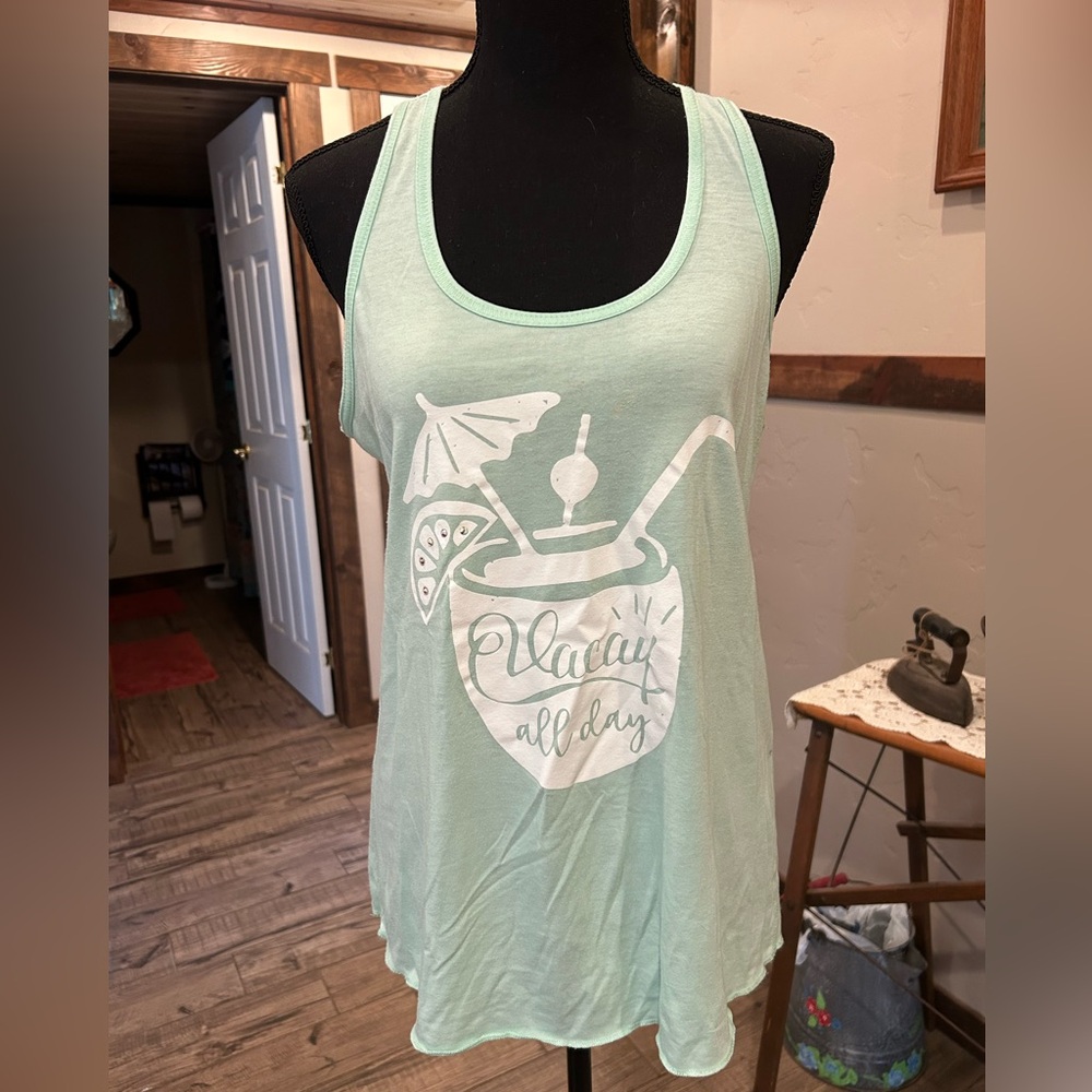 Green Asymmetrical Sleeveless Tank Top